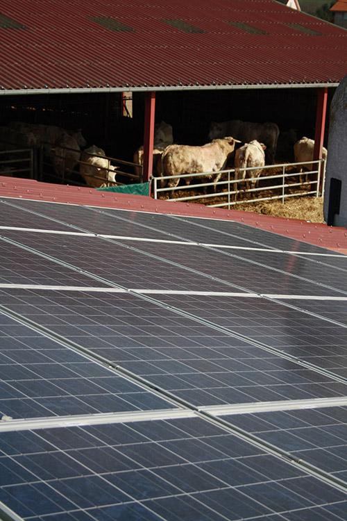 Chantier photovoltaïque sur un batiment agricole