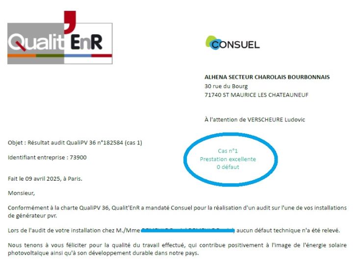 Dernier audit QUALIT-ENR : Prestation excellente | Alhena