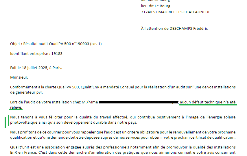 Audit qualiPV 500 0 défaut