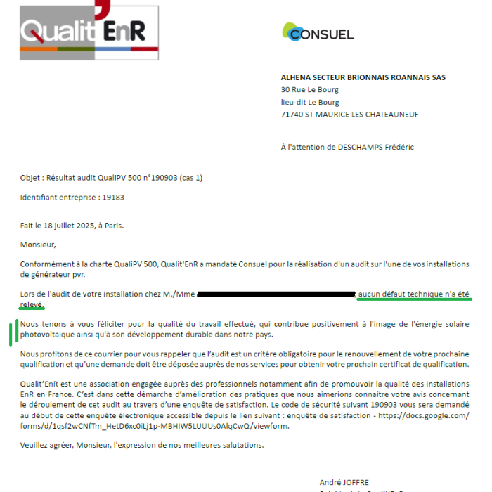 Audit qualiPV 500 0 défaut